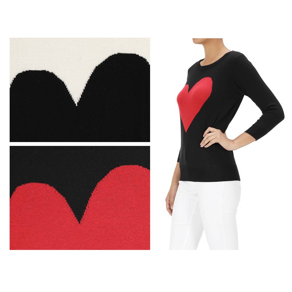 Mak – wholesale Pullovertröja - Dam – Heart Chenille Crewneck 3/4 ärm tröja MK359524