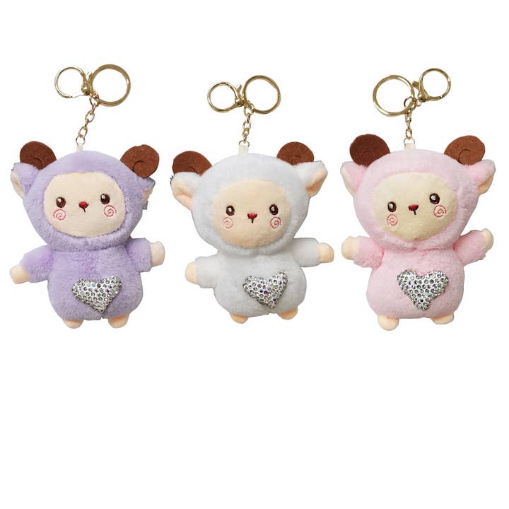 Rhinestone Sheep Plush Key Chain KC3305-18 (12PC) for wholesale by TAPA fashion