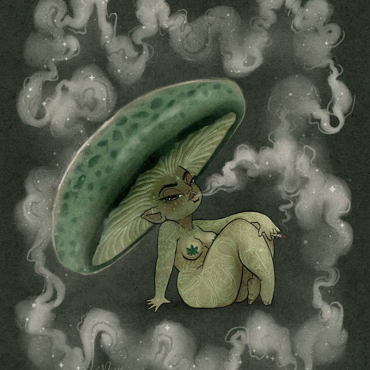 Elissa Marie Creative - Wholesale Art Print - Green Russula Shroomie Art Print | nature | mushroom | smoke2