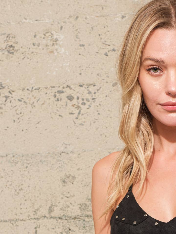 BLACK 34573T-Suede Geo Patchwork Studded Detail Cami Top for wholesale on Faire0