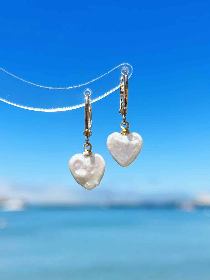 Unique Heart-Shaped Pearl Earrings for wholesale by HolyGuacamolly
