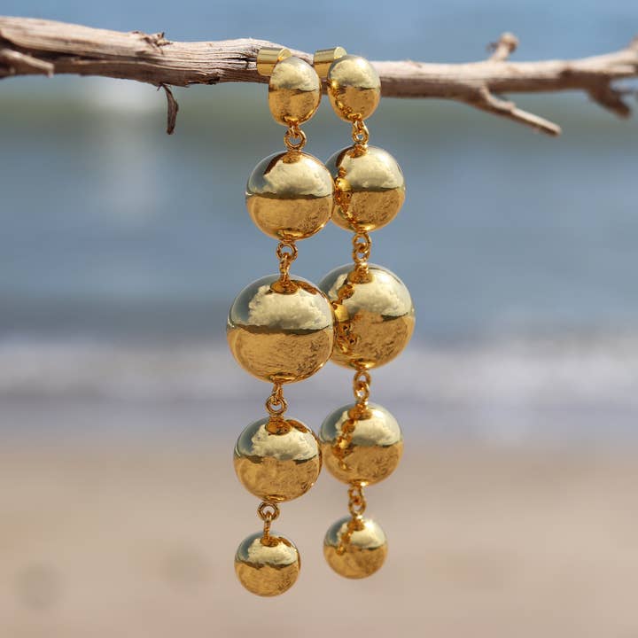 Solar Drop Earrings in Gold for wholesale by Elizabeth Laine