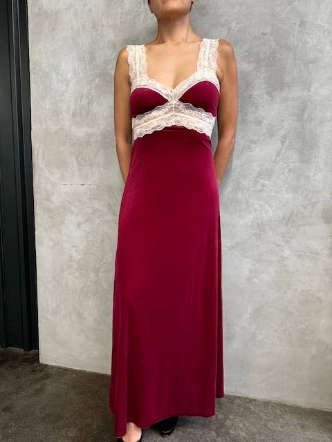 Pink HOLIDAY Velvet Lace Maxi-YDA647A for wholesale on Faire1