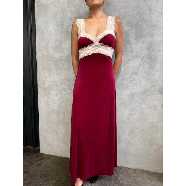 Pink HOLIDAY Velvet Lace Maxi-YDA647A for wholesale on Faire1