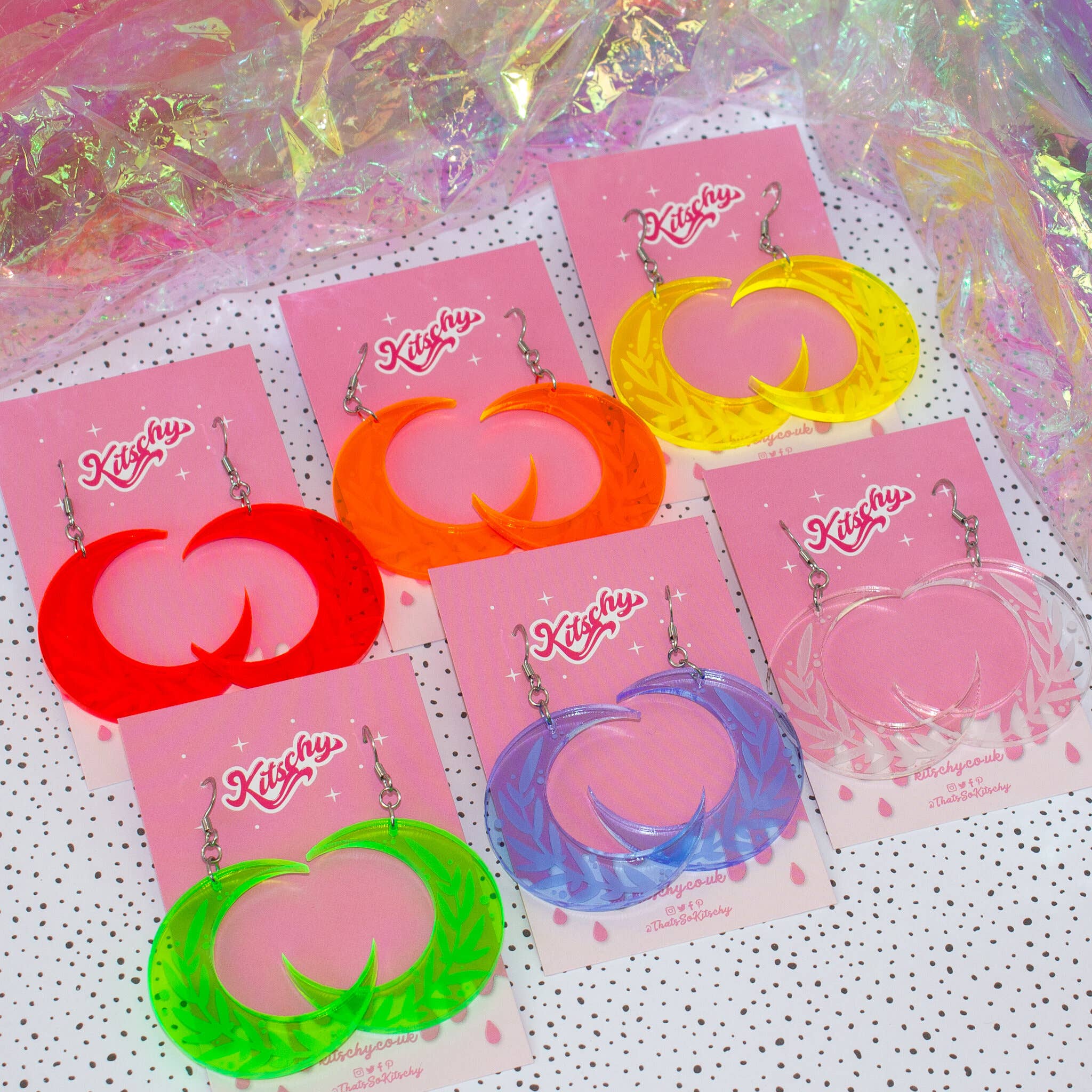 Kitschy - Wholesale Dangle Earrings - Allure Crescent Moon Floral Earrings Laser Cut Acrylic | Made In Scotland0