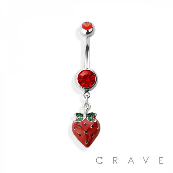 STRAWBERRY 316L SS DANGLE NAVEL RING for wholesale on Faire2