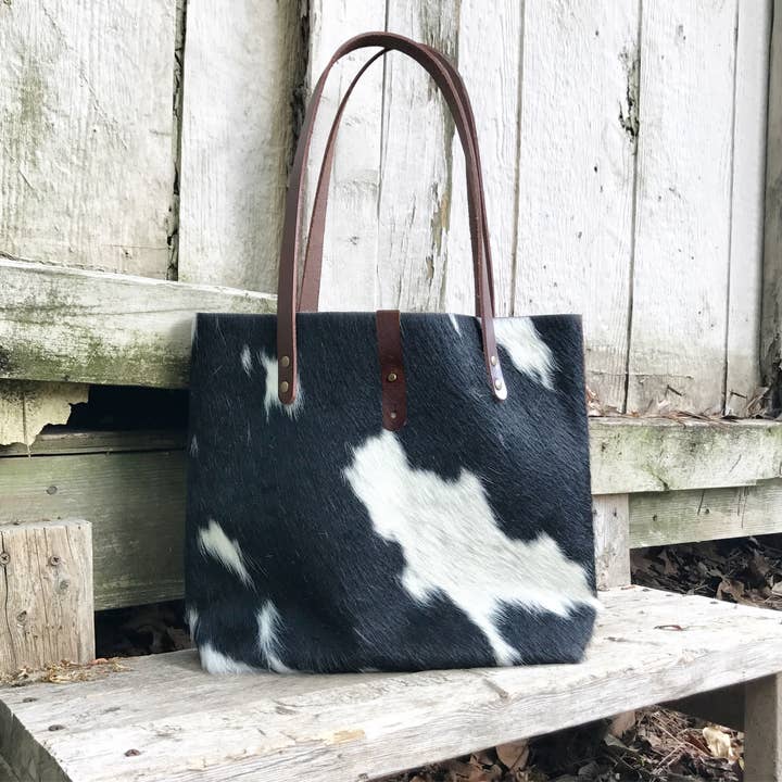 Cowhide Tote Short with BUTTON STUD for wholesale by Hawks & Doves