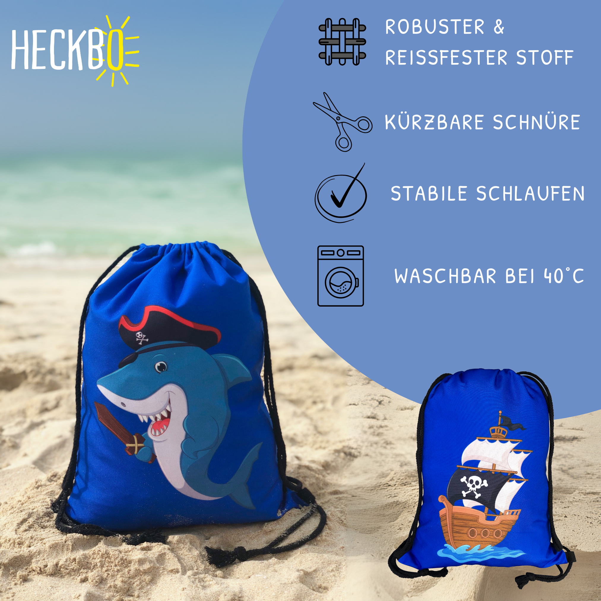 HECKBO - Wholesale Drawstring Bag - Kids - Children's gym bag pirate shark1