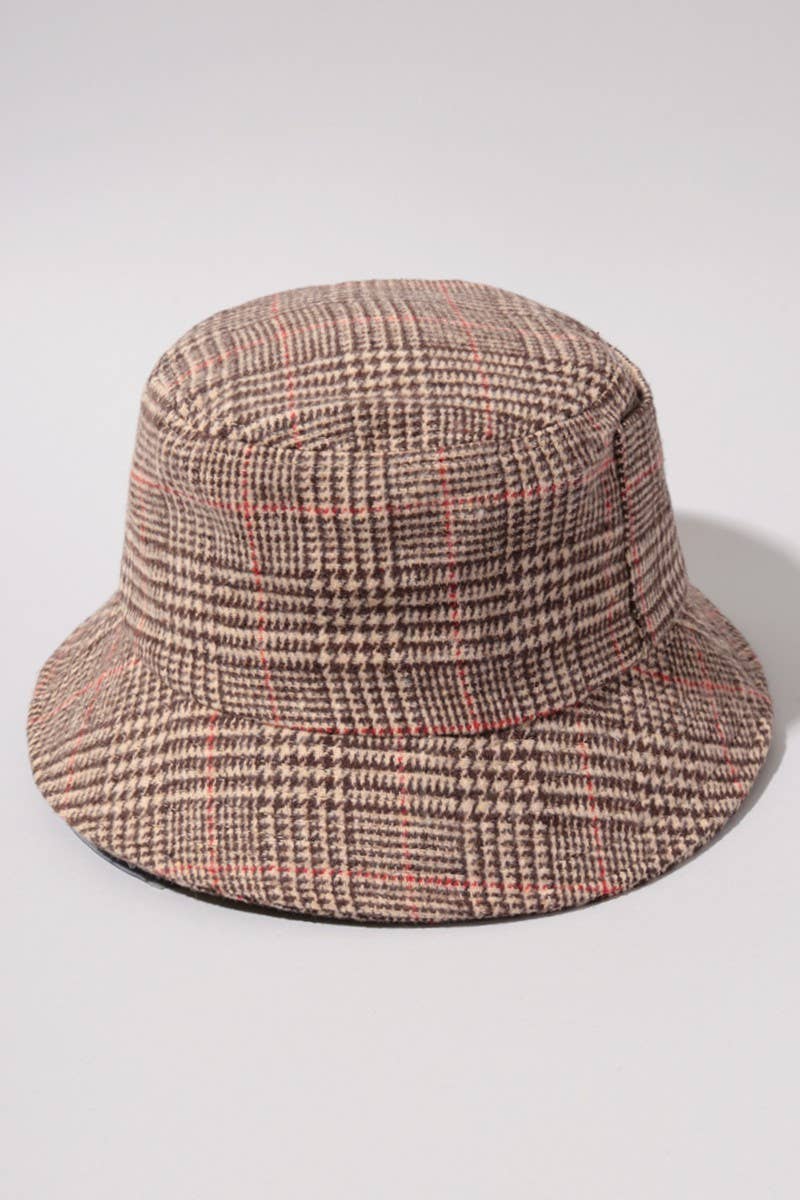 Fashion City – Engroshandel Bucket hat - Dame – Glen Plaid Bucket Hat med Sidelomme6