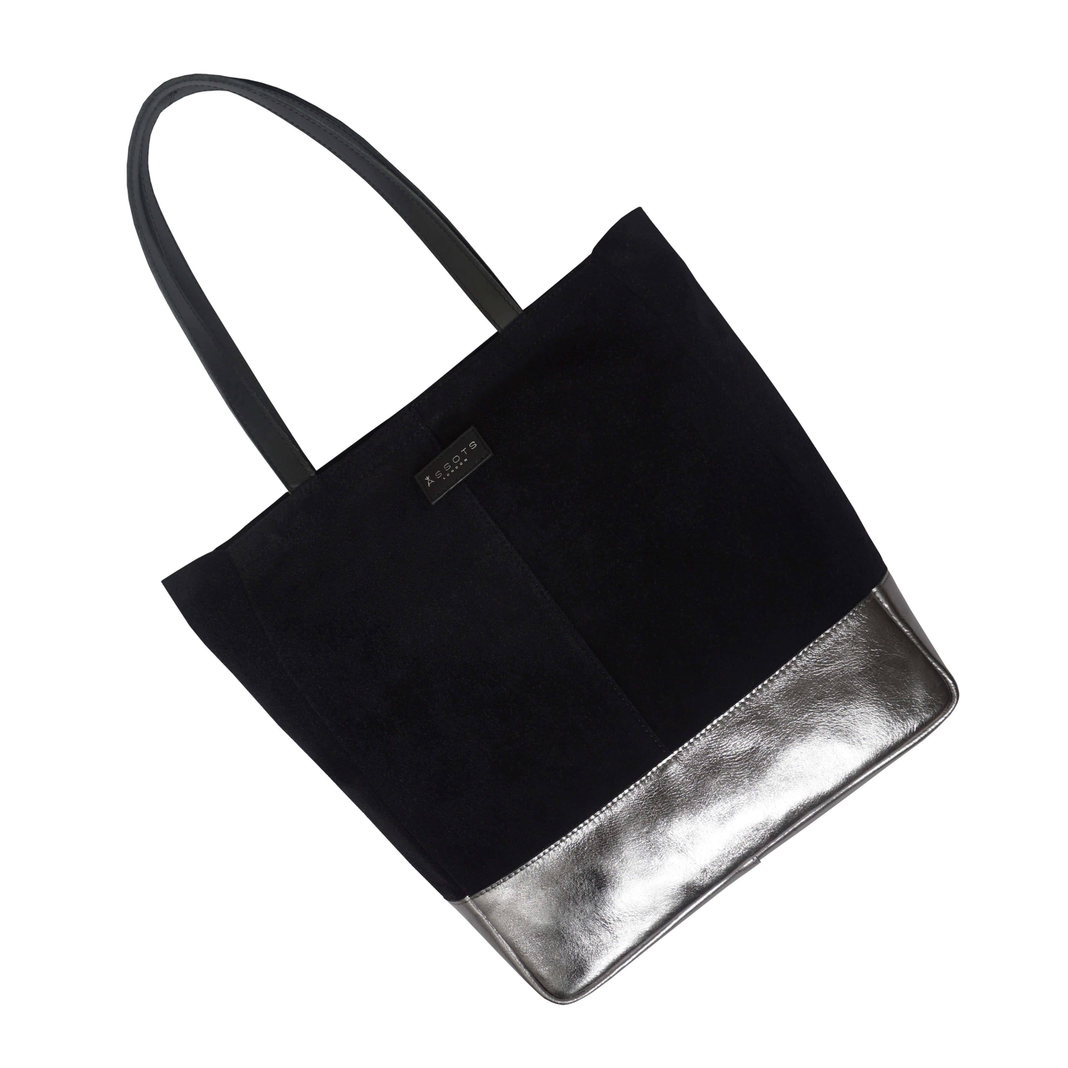 Assots London - Venta al por mayor Bolsa de asa- Mujer - Bolso tote «PAIGE» de piel auténtica negra+peltre metálico6
