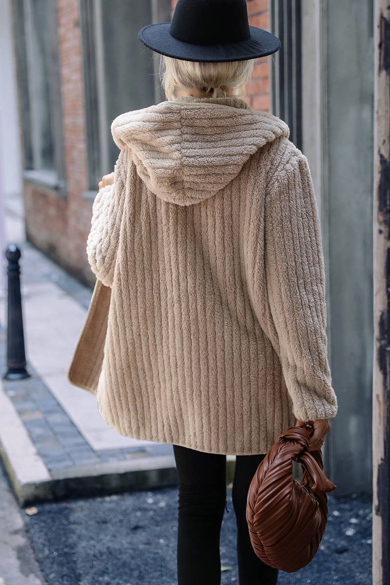 Lily Clothing - Wholesale Jacket - Women's - WOMEN HOODED CORDUROY WINTER PLUSH CASUAL JACKET_CWOJA06382