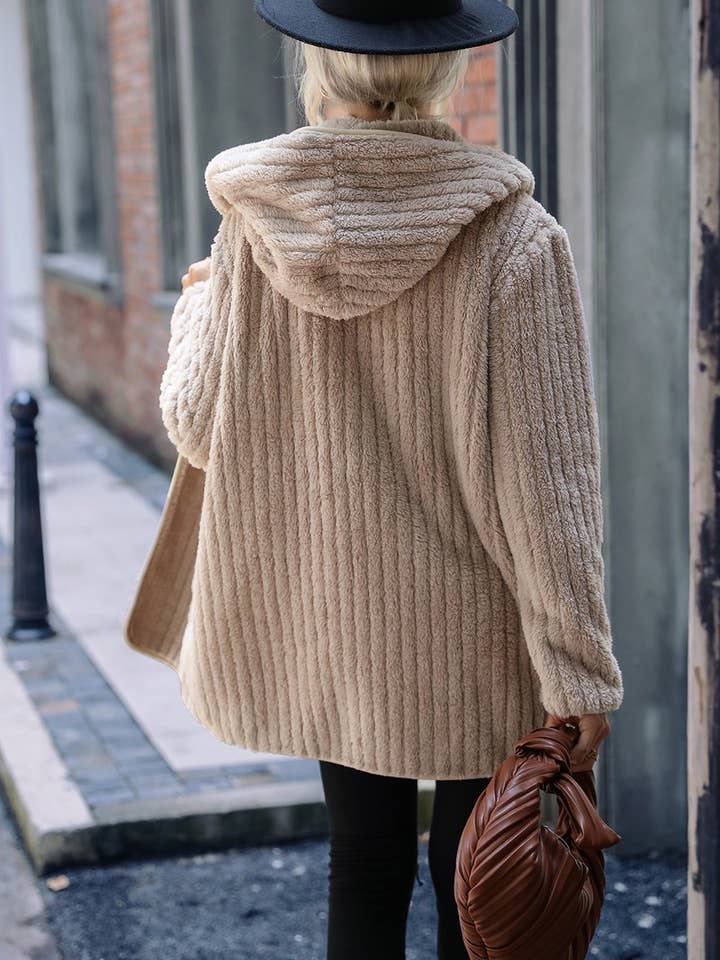 Lily Clothing - Wholesale Jacket - Women's - WOMEN HOODED CORDUROY WINTER PLUSH CASUAL JACKET_CWOJA06382