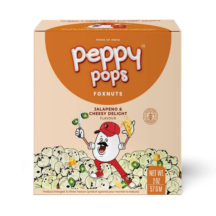 Peppy Pops Jalapeno & Fromage Noisettes de Renard Rôties (Makhana) 57 g pour la vente par PRIDE INDIA BRANDS