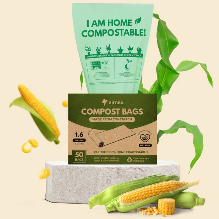 AIRNEX – wholesale Rubbish can/Rubbish bin – Compostable Trash Bags 1.6 Gal - Roll of 50 Compost Bin Bags