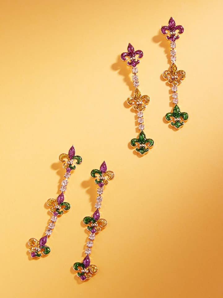 Mardi Gras Enamel Rhienstone Chain Post Earrings for wholesale by Designature New York