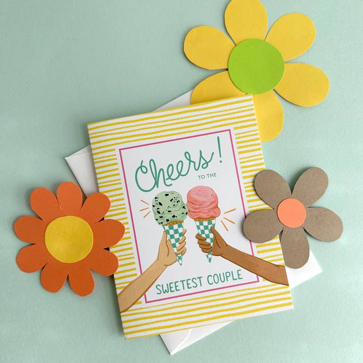 Yeppie Paper - Wholesale Wedding Card - Ice Cream Cone Cheers Mint Chip Strawberry Wedding Congratulations Card