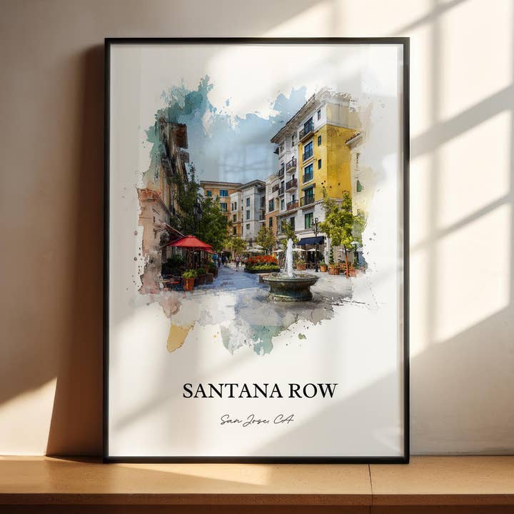 Santana Row Wall Art, San Jose Print, San Jose CA Watercolor Art, Santana Row Gift, Travel Print, Travel Poster, Housewarming Gift for wholesale by Premium Travel Art