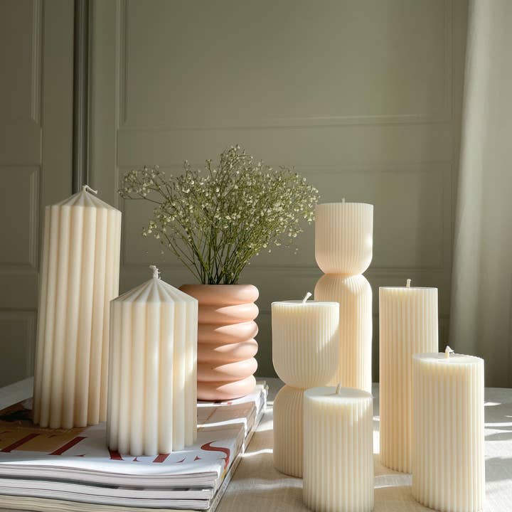 White Trio Pillar Candle for wholesale on Faire