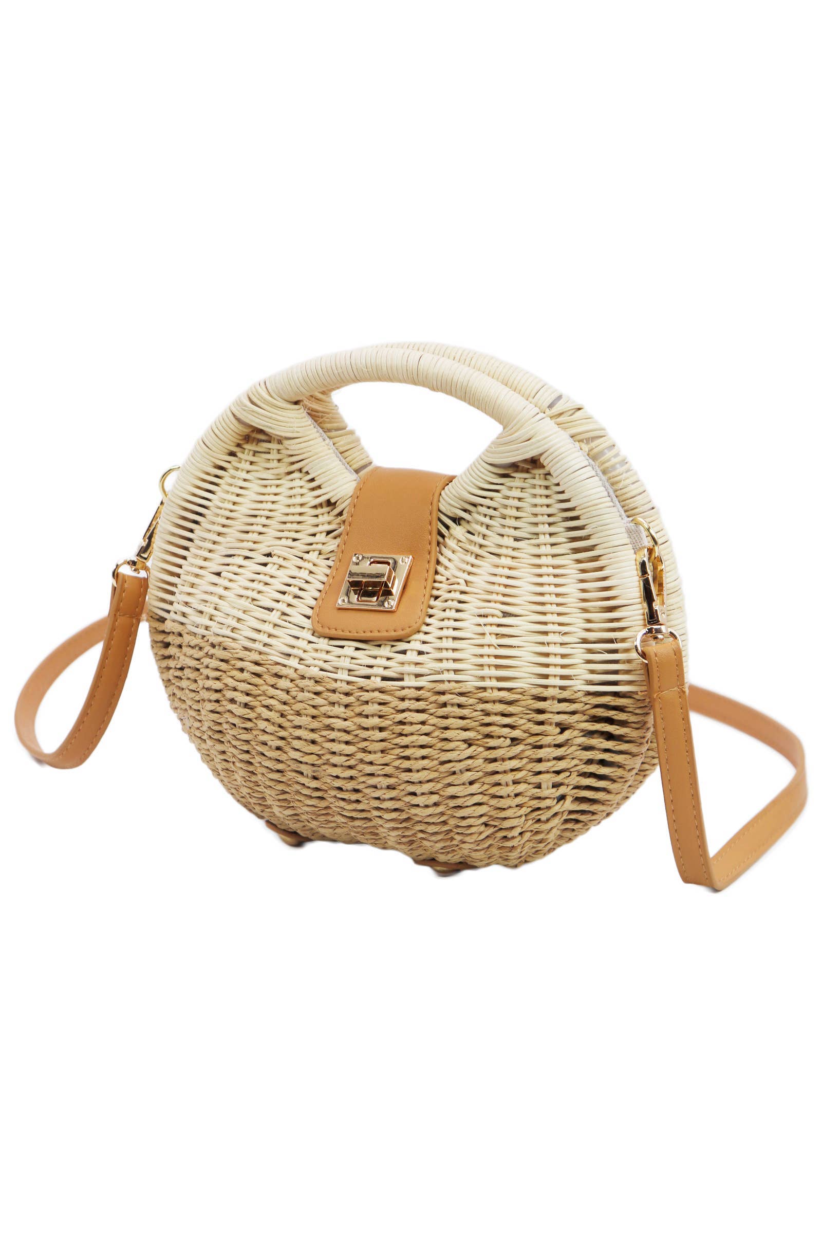 Cap Zone - Wholesale Beach Bag - Two Tone Rattan Straw Wicker Circle Purse Bag3