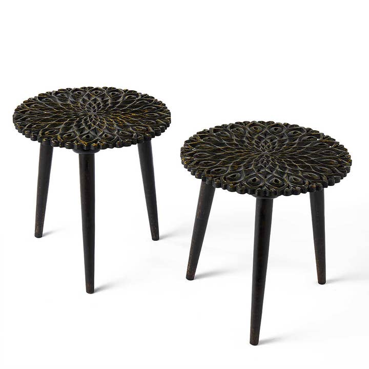 Dahlia Carved Side Tables - Set of 2 for wholesale by SERRV International