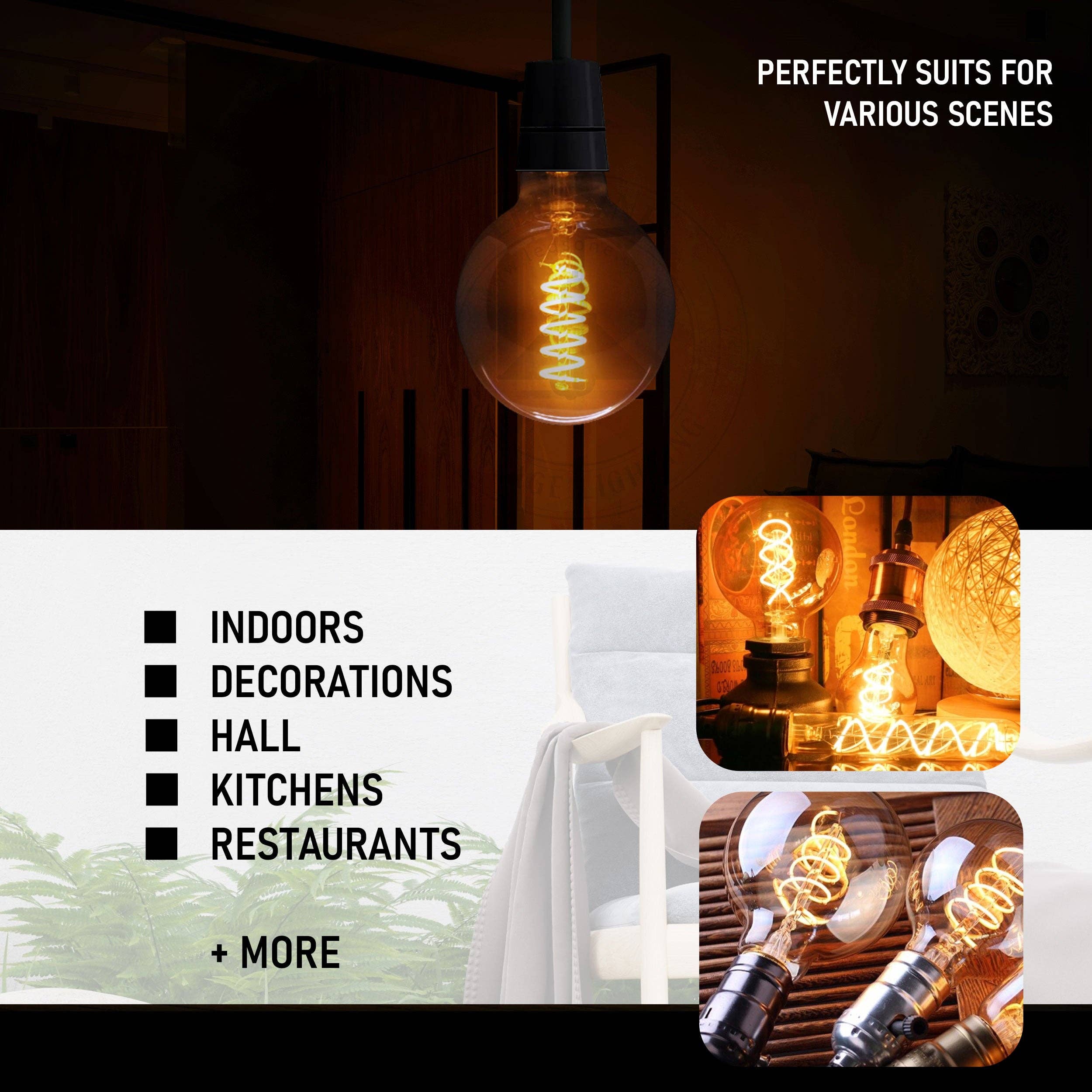 Ledsone - Wholesale Light Bulb/Puck - Vintage LED Spiral Filament G95 4W E27 Globe Light Bulb Decorative Edison Bulb ~40613