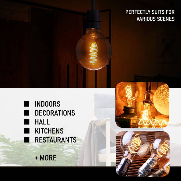 Ledsone - Wholesale Light Bulb/Puck - Vintage LED Spiral Filament G95 4W E27 Globe Light Bulb Decorative Edison Bulb ~40613