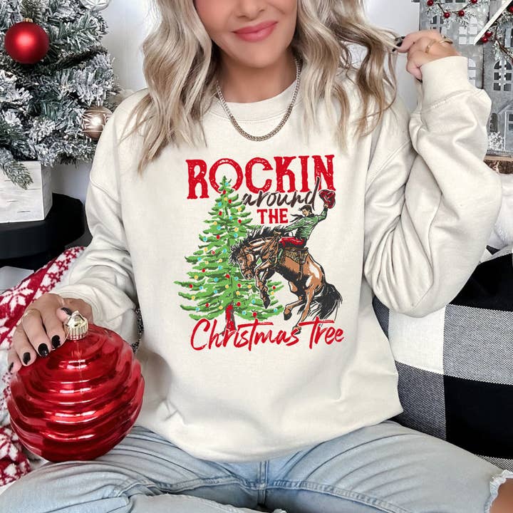 Rocking Around The Christmas Tree, Cowboy Sweatshirt for wholesale by Refinery Number One LLC
