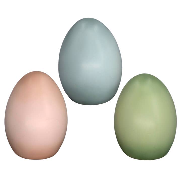 3 œufs en résine assortis : bleu, vert et rose, grande taille pour la vente par WT Collection