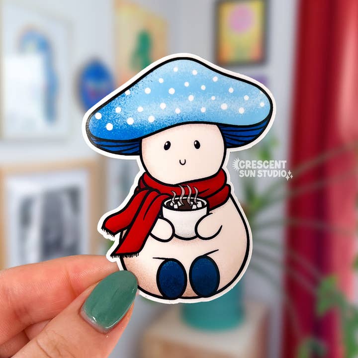 Adesivo a forma di fungo invernale, adesivo con natura stravagante per la vendita all'ingrosso da parte di Crescent Sun Studio