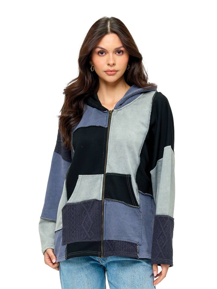 Zip-up Hooded Jacket Colorblock Patchwork for wholesale by Yak & Yeti