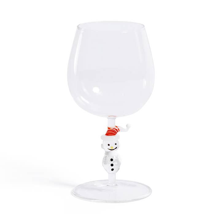 Bicchiere a Tema Natalizio con Pupazzo di Neve che Sorseggia Vino per la vendita all'ingrosso da parte di Zodax
