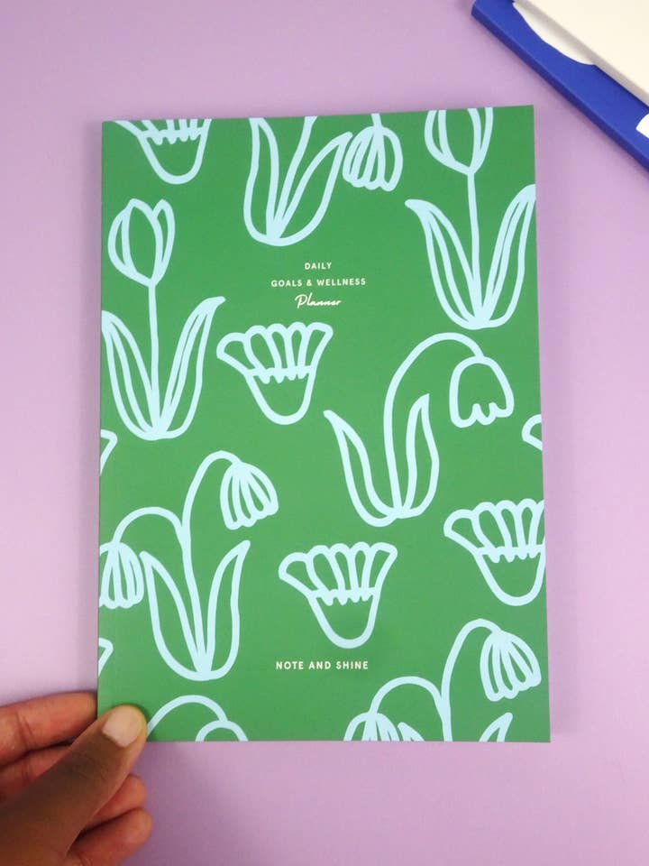 Daily Goals and Wellness Planner (Green and Blue Flowers) for wholesale by Note and Shine