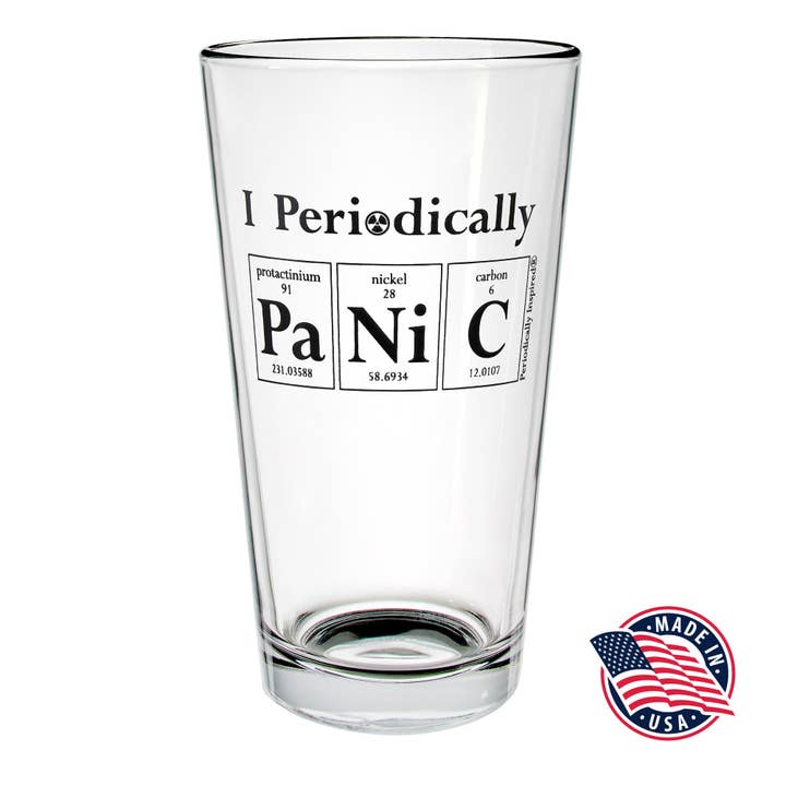Jeg periodisk PANIK Pint Glass for engroshandel hos Periodically Inspired