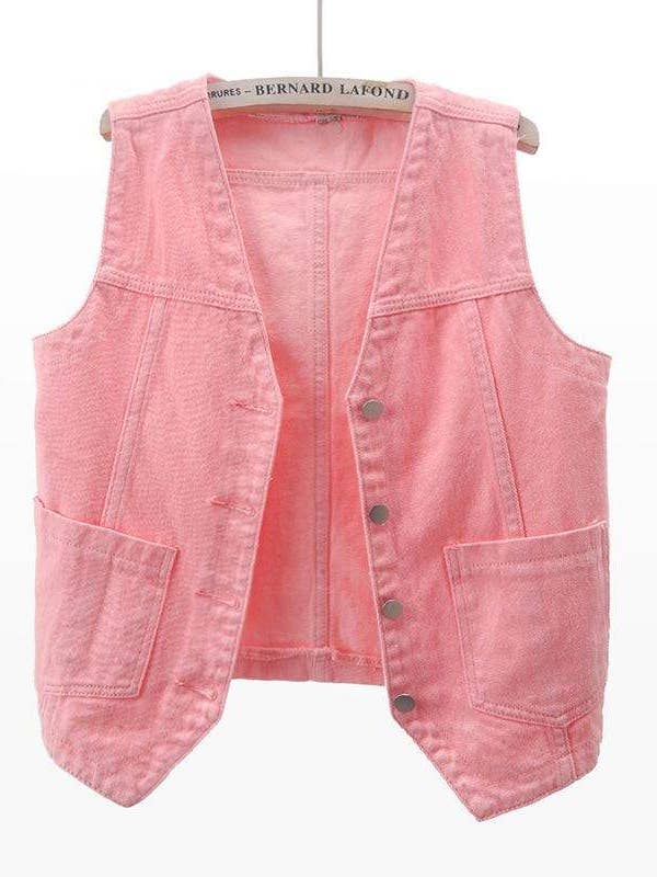 v neck denim vest celebrity vest top waistcoat for wholesale by Queen Fashion