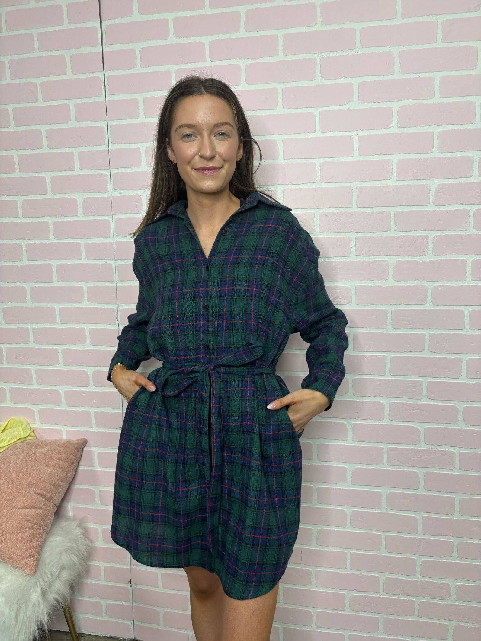 Flannel Dress, Green for wholesale on Faire17