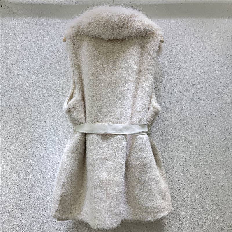 Sanyao Fashion – wholesale Väst - Dam – M214 Fuskpälsväst med slag och slipsfickor1