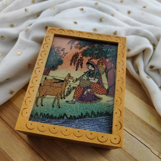 Indian Handmade Women Garden Goat Vintage Wood Carving Trinket Jewellery Box for wholesale by The Colourful Aura