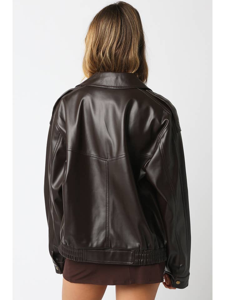 Olivaceous - Wholesale Leather Jacket - Women's - Carina Pu Jacket3
