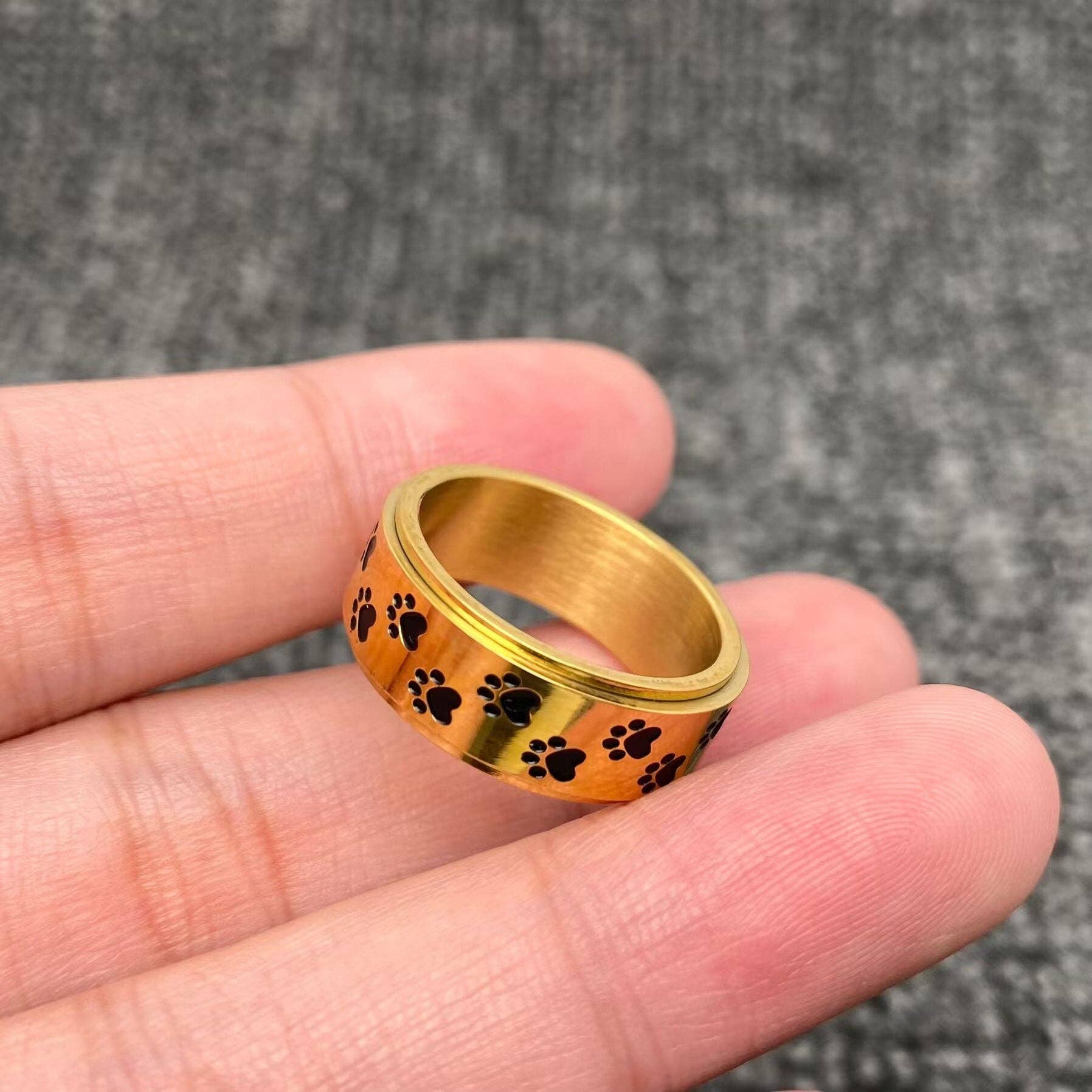 Mio Queena - Wholesale Cocktail/Statement Ring - 8mm Enamel Dog Paw Print Stainless Steel Rotatable Ring1