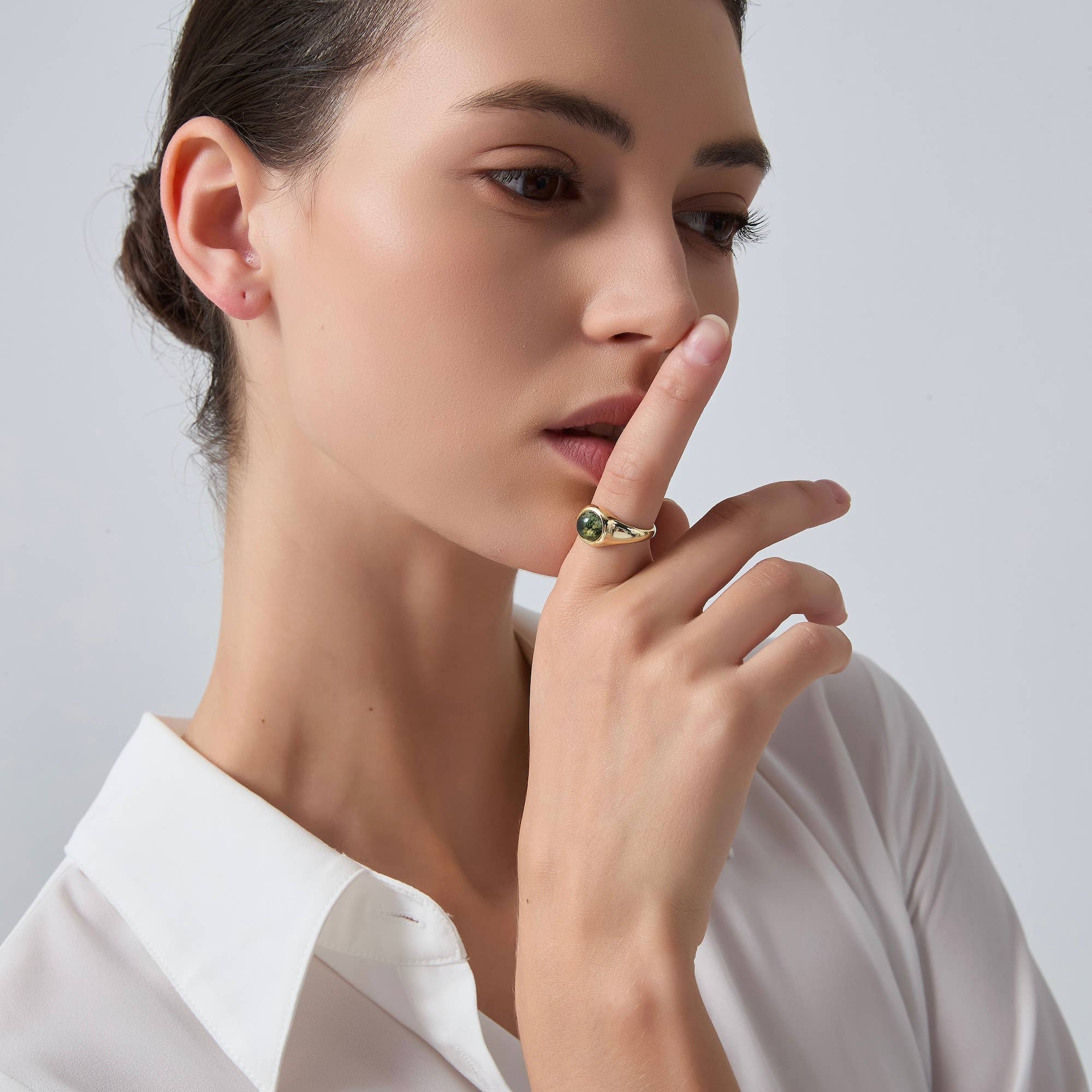 Perimade & Co. LLC - Vente Bague de cocktail/de cérémonie - Bague cabochon en agate mousse en argent sterling 9253