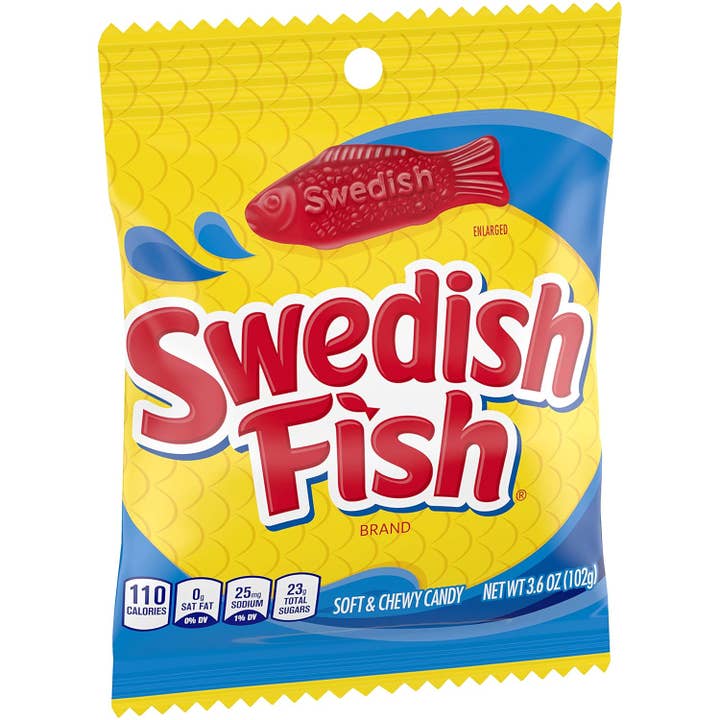 Long Island Candy Factory - Wholesale Gummy - SWEDISH FISH Soft & Chewy Candy 3.6 oz Peg Bag