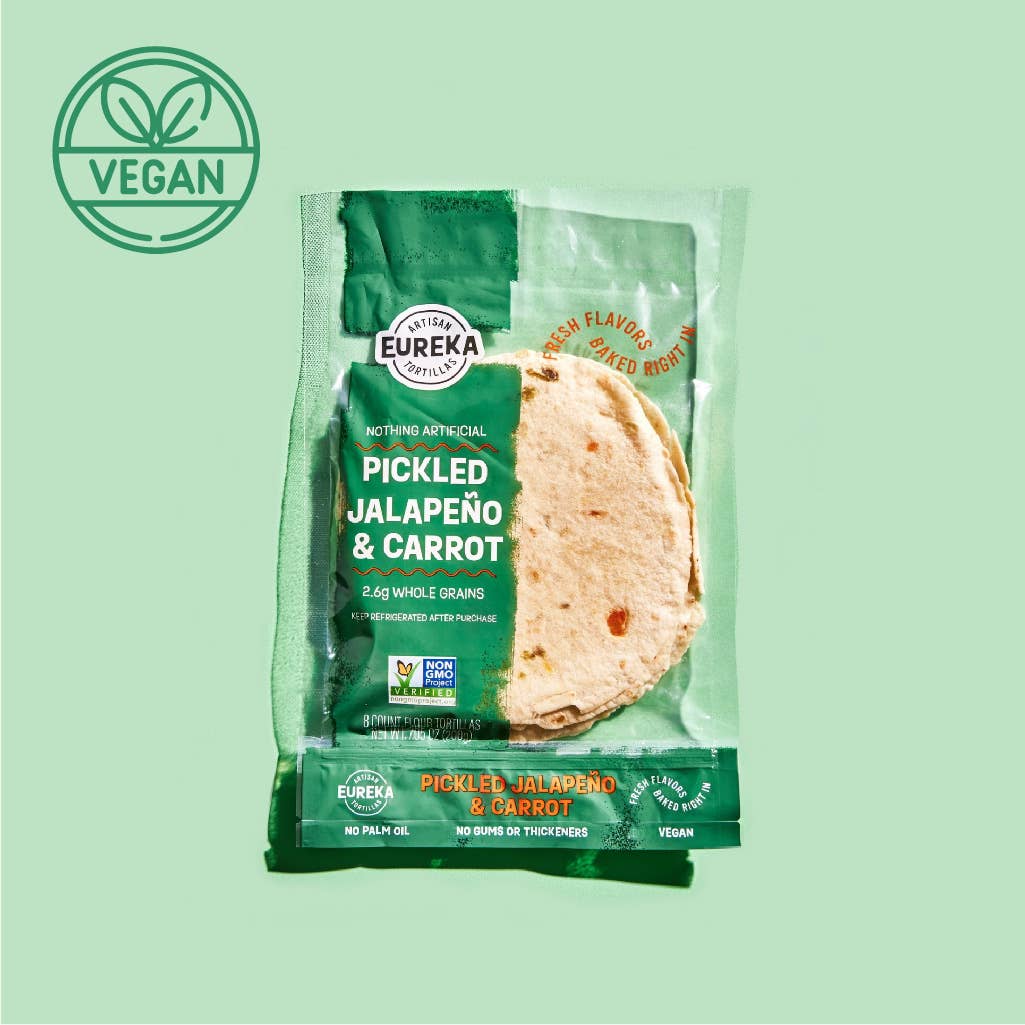 Eureka Tortilla - Wholesale Bread/Tortilla - Pickled Jalapeño & Carrot Flour Tortillas (Vegan)1