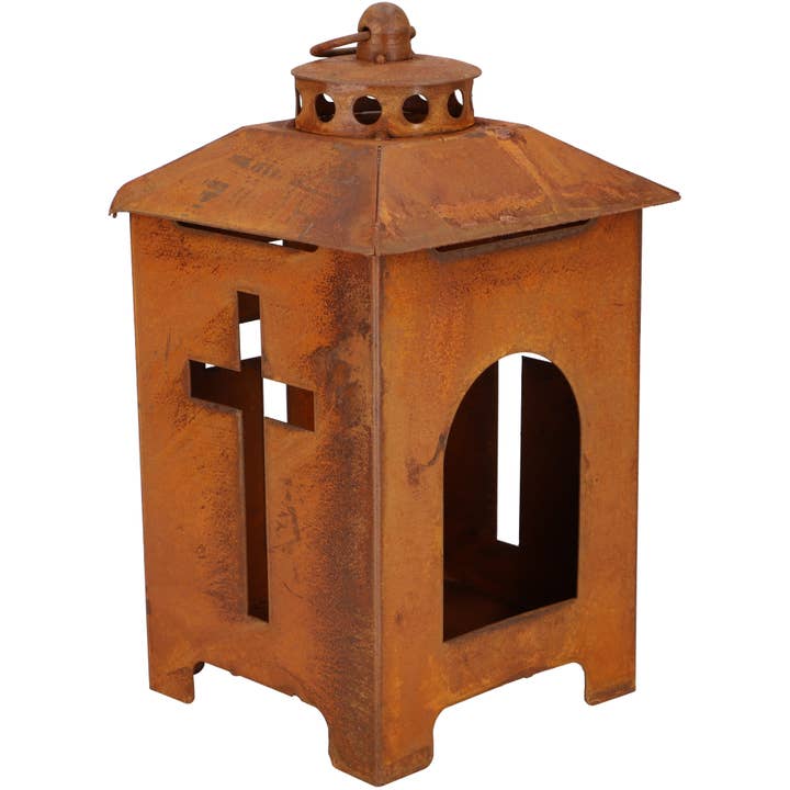 Hemma metalen lantaarn, L14cm, W14cm, H28cm, roest voor wholesale door Vosteen