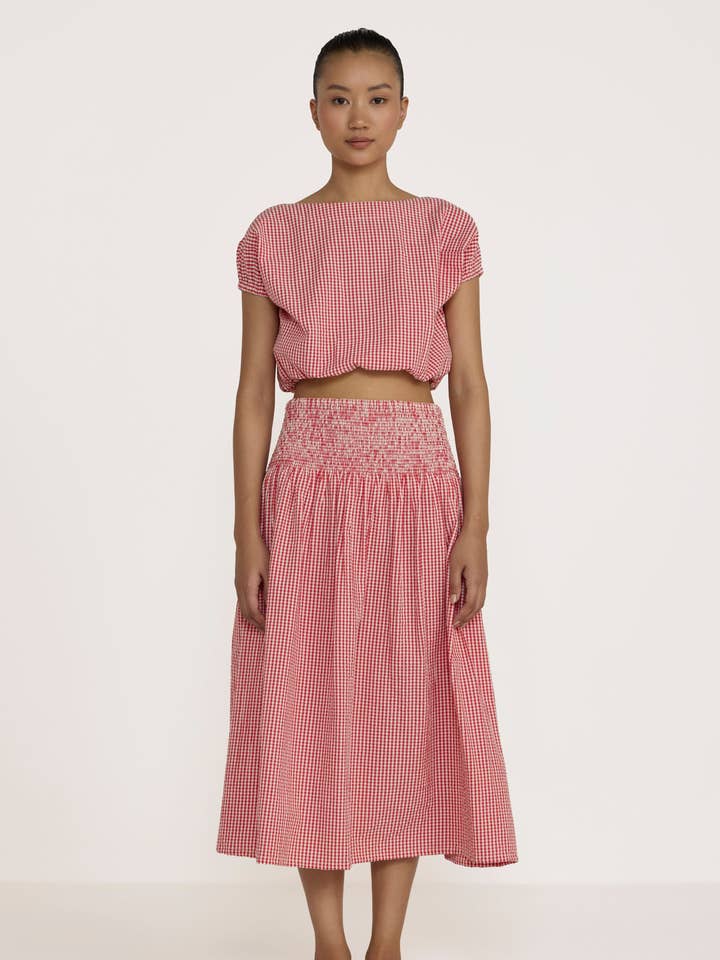 Smocked Easy Skirt - Poppy Gingham for wholesale by LAUDE the Label