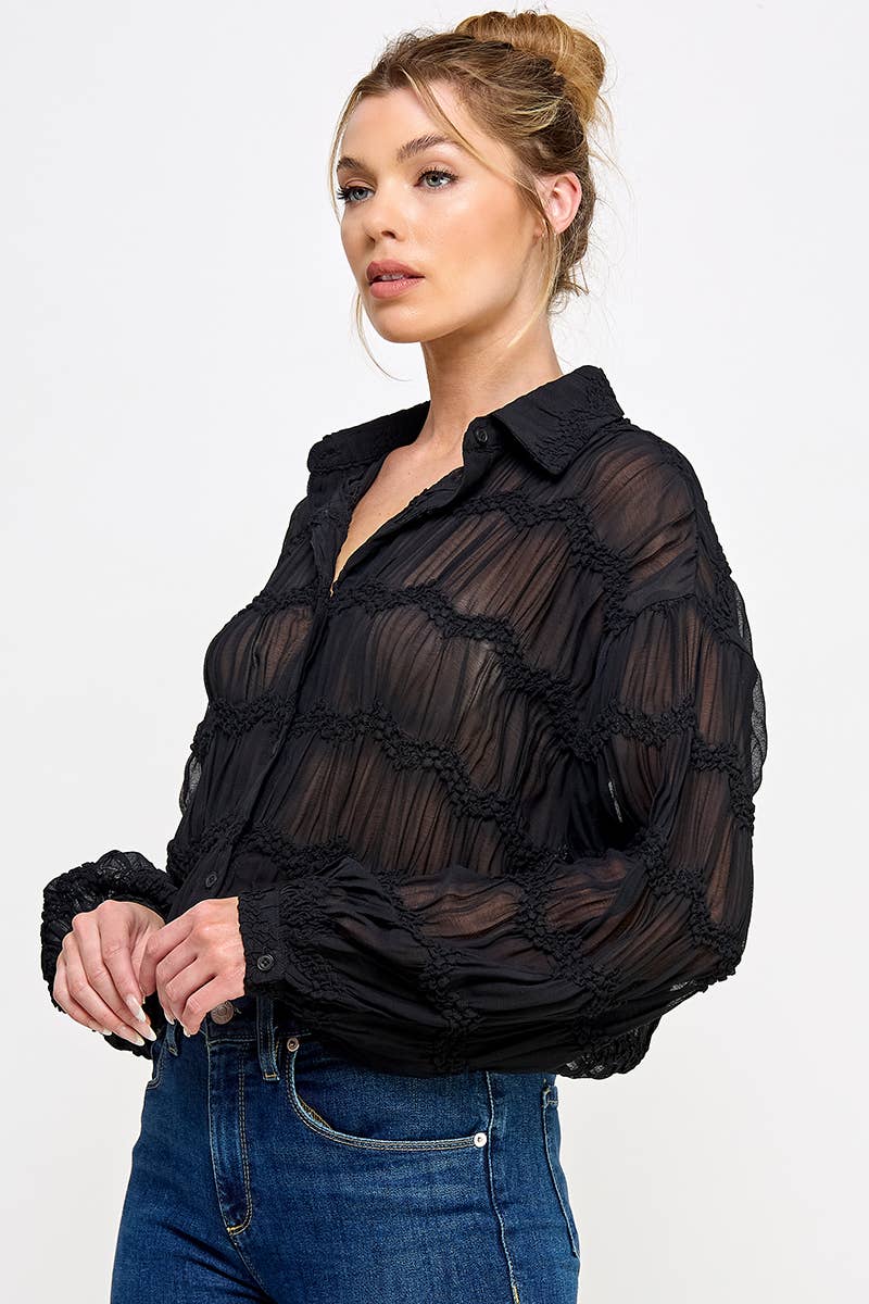 Allie Rose - Wholesale Button Down Shirt - Women's - Romantic Sheer Button Front Blouse1