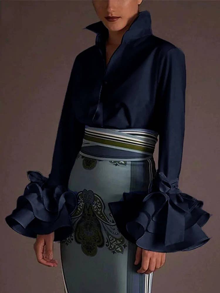 Flarix - Wholesale Blouse - Women's - Ruffled Cuff Statement Blouse – Elegant Three-Color Collecti3