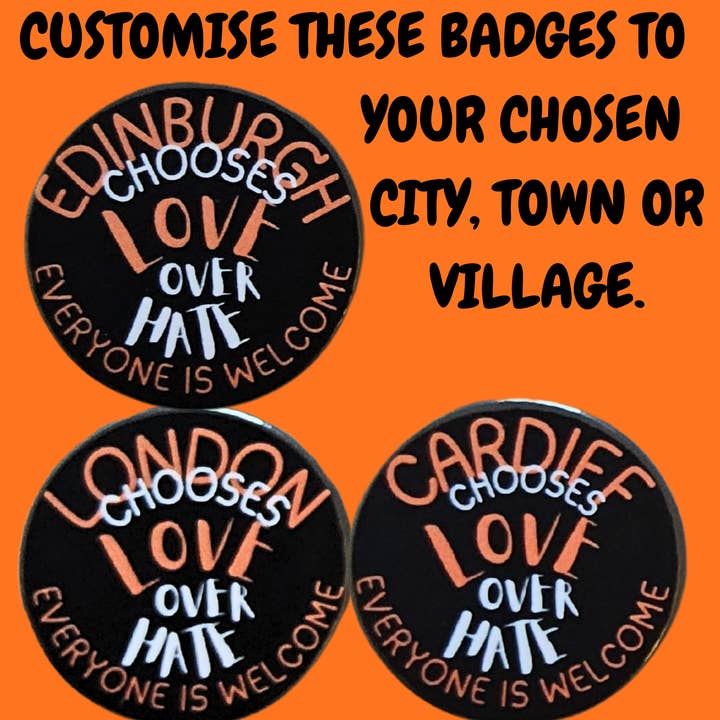 Vælg Kærlighed badges 38mm x 38mm håndlavede nålebadges for engroshandel hos sent with Pride