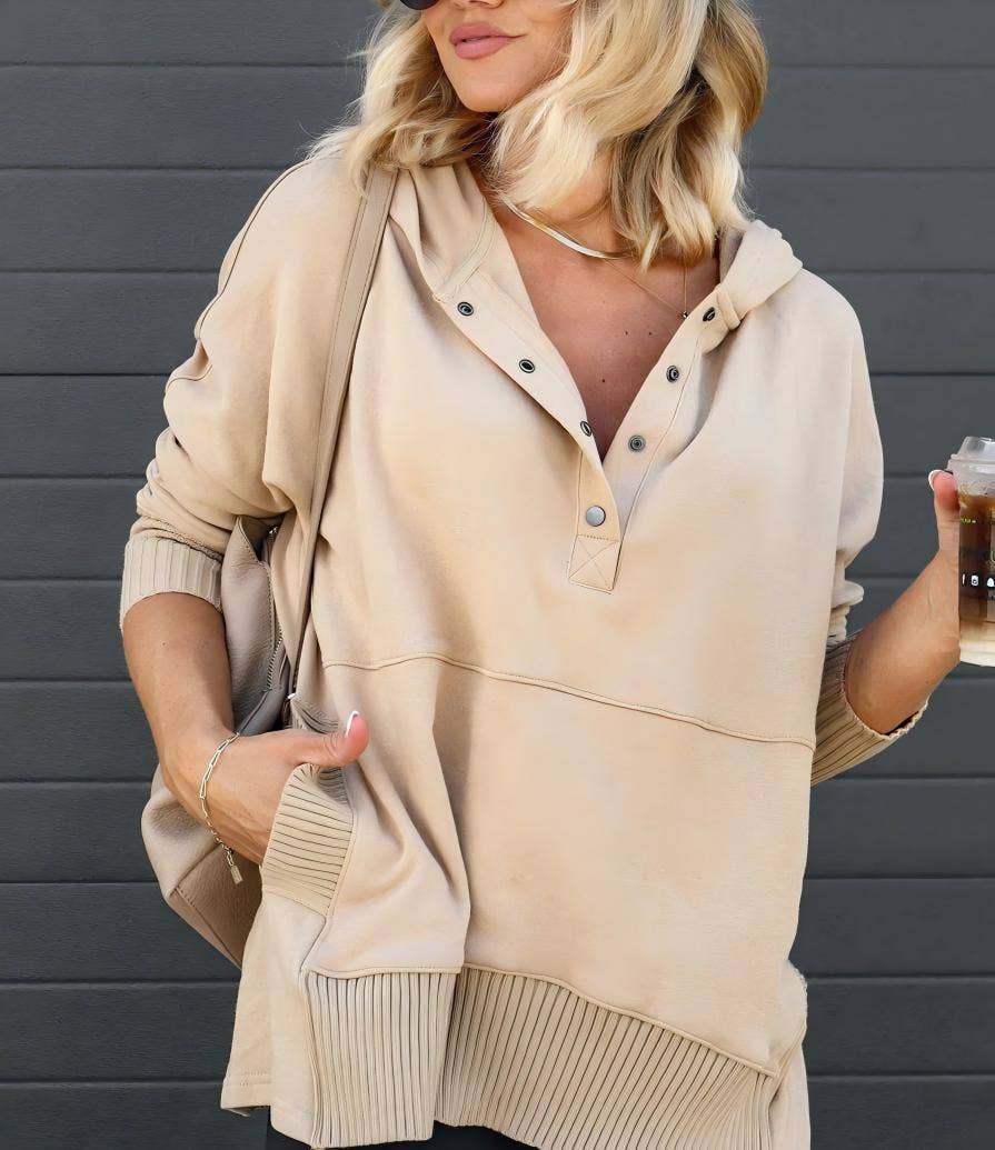 ElevateWell - Wholesale Hoodie - Women's - V-Neck Hooded Multi-Color Batwing Sleeve Sweatshirt1