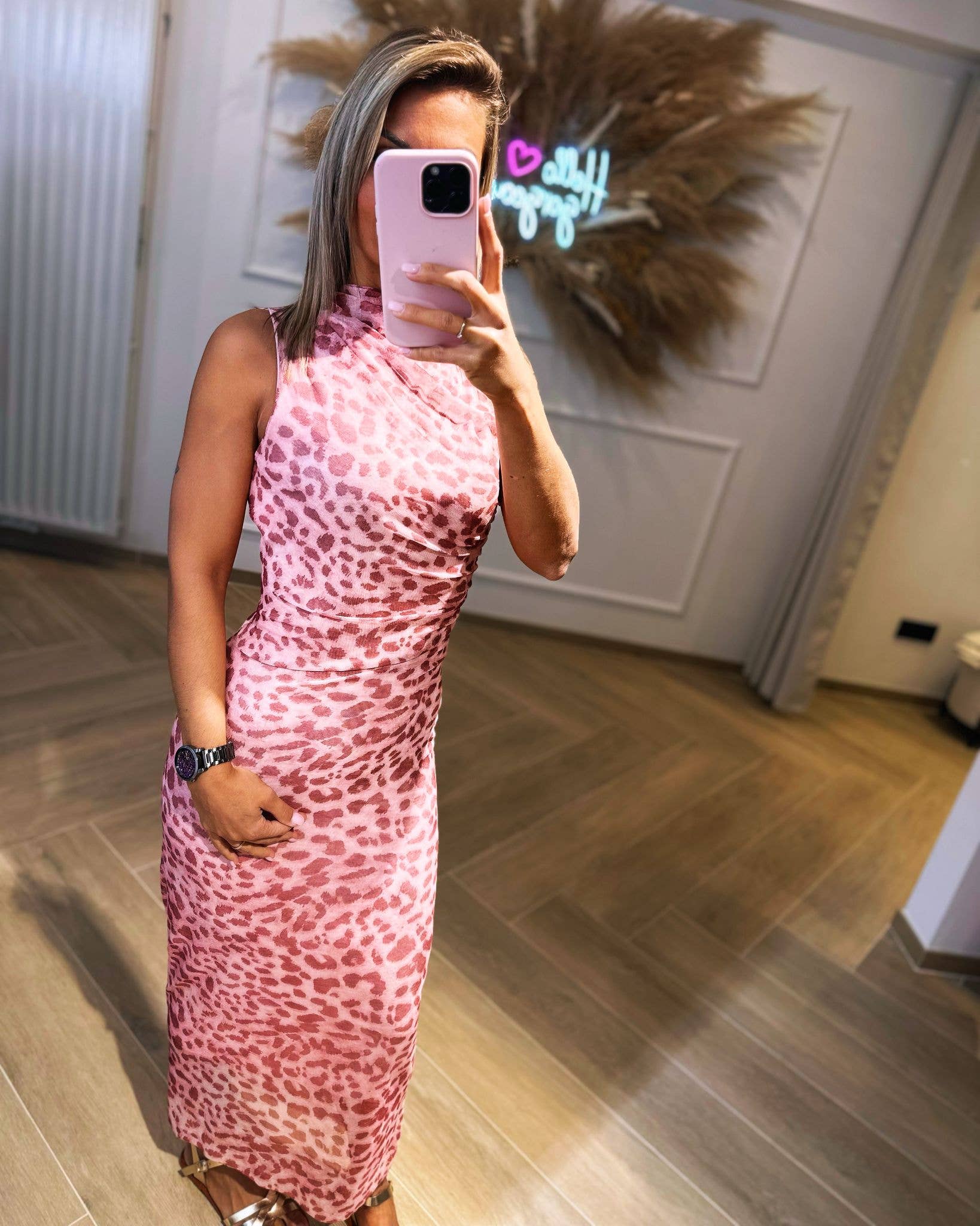 LORIANE – Engroshandel Kjole - Dame – Lang leopardprint kjole med for7