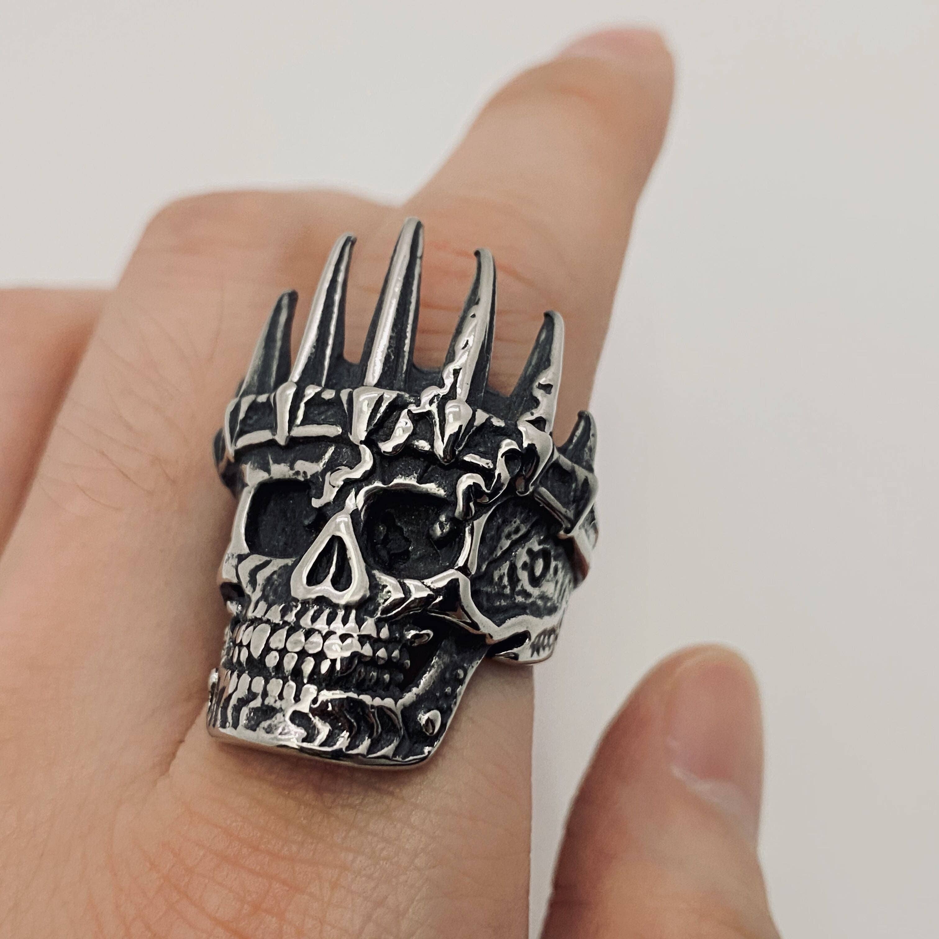 Mio Queena – Anel de cocktail/declaração por atacado – Anéis de caveira masculinos requintados de aço inoxidável14